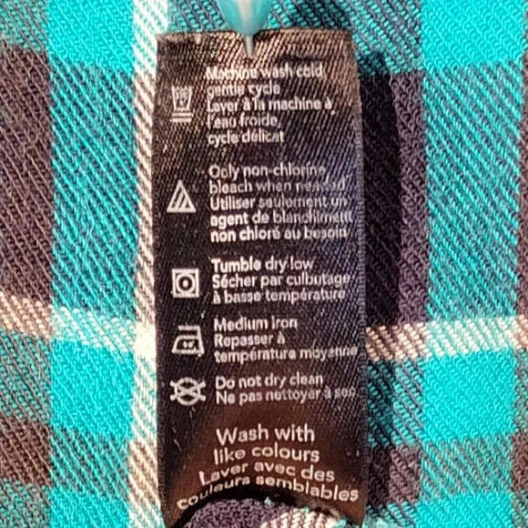 George  Women's NWOT Blue/Green Plaid Peplum Back L. Sleeve Button Down Shirt XL - Picture 5 of 8